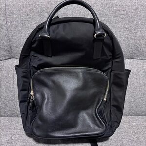 Lo & Sons Black Laptop Backpack with Leather Front & camel interior (16 x 22)